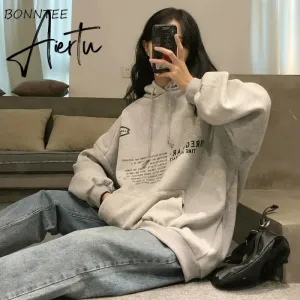 Aiertu Harajuku Sweatshirt Women Chic Street Style Simple Letter Hooded Fall Thicker Teen Hoodies All-match Leisure Retro Lady Clothing