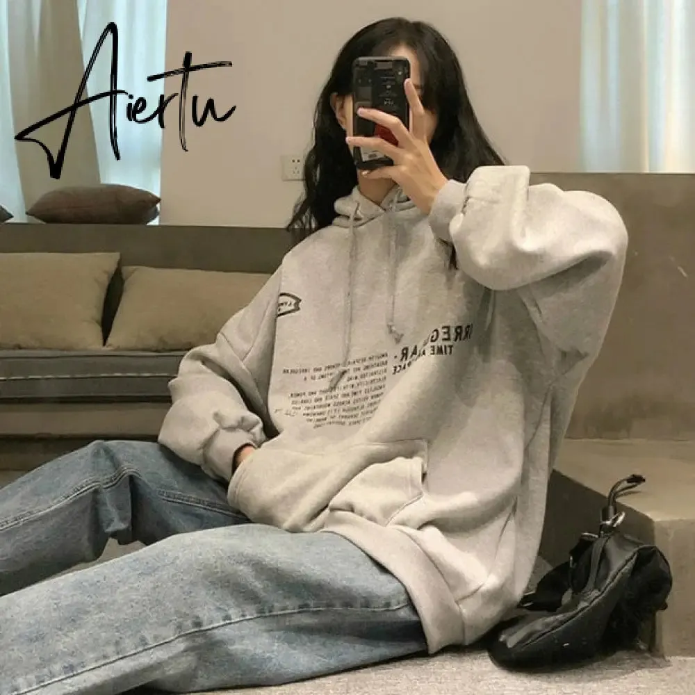 Aiertu Harajuku Sweatshirt Women Chic Street Style Simple Letter Hooded Fall Thicker Teen Hoodies All-match Leisure Retro Lady Clothing