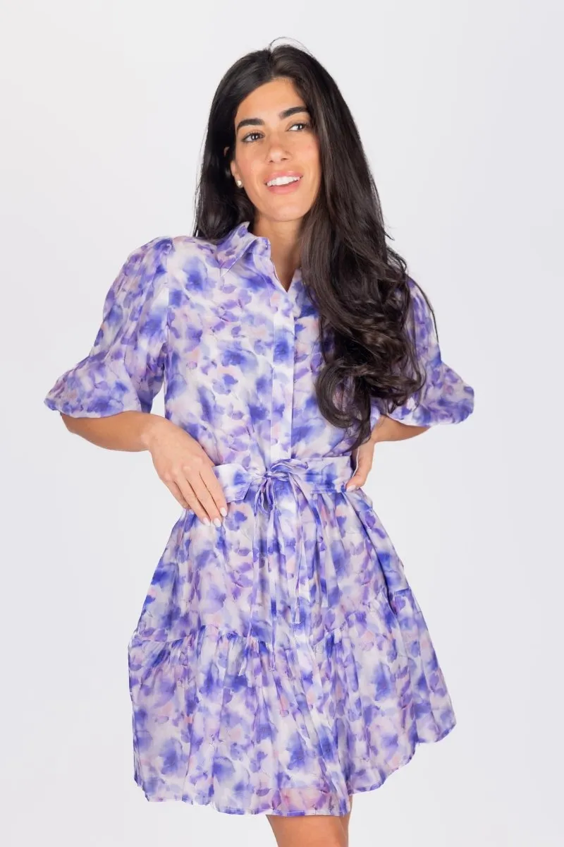 ALLIE DRESS SHORT SLEEVE 36" (PURPLE FLOWER)
