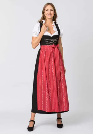Amber Black Dirndl with apron and white blouse 3 pc set , style of blouse and apron may be different than pictured