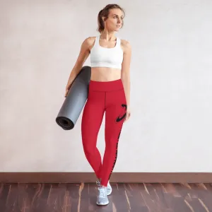 Athletic Apparatus Red Black Logo Yoga Leggings