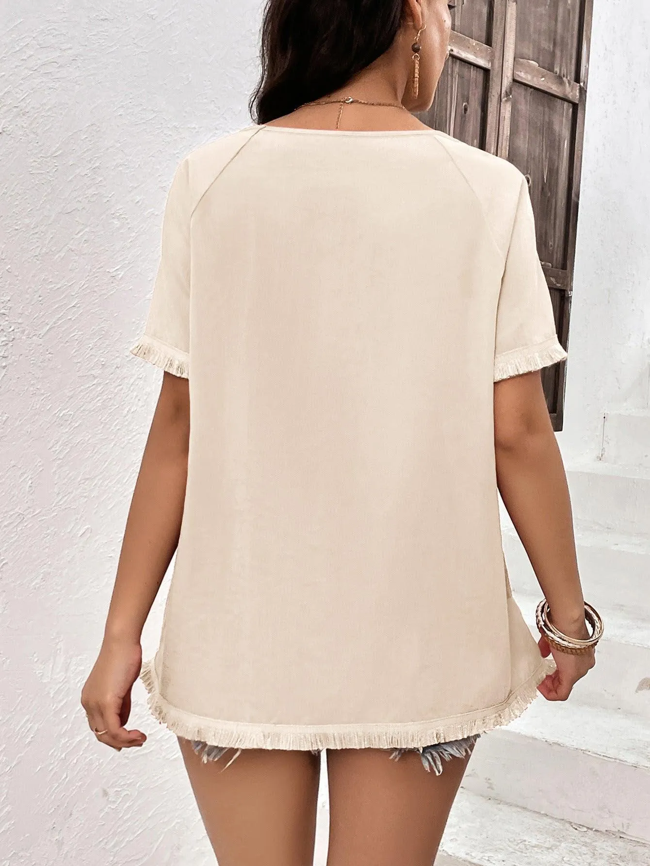Better Now Raglan Sleeve Fringe Top