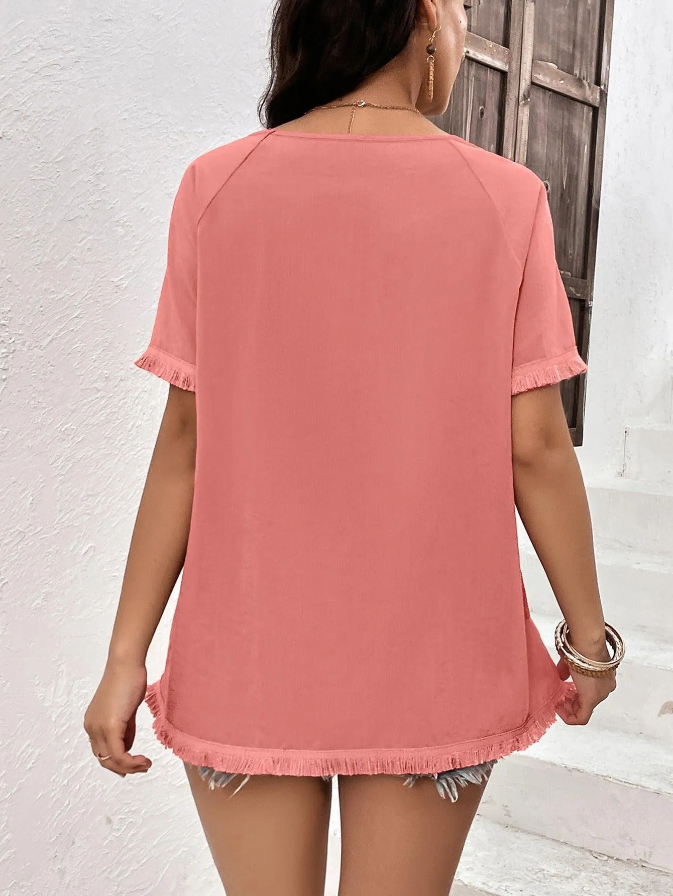 Better Now Raglan Sleeve Fringe Top
