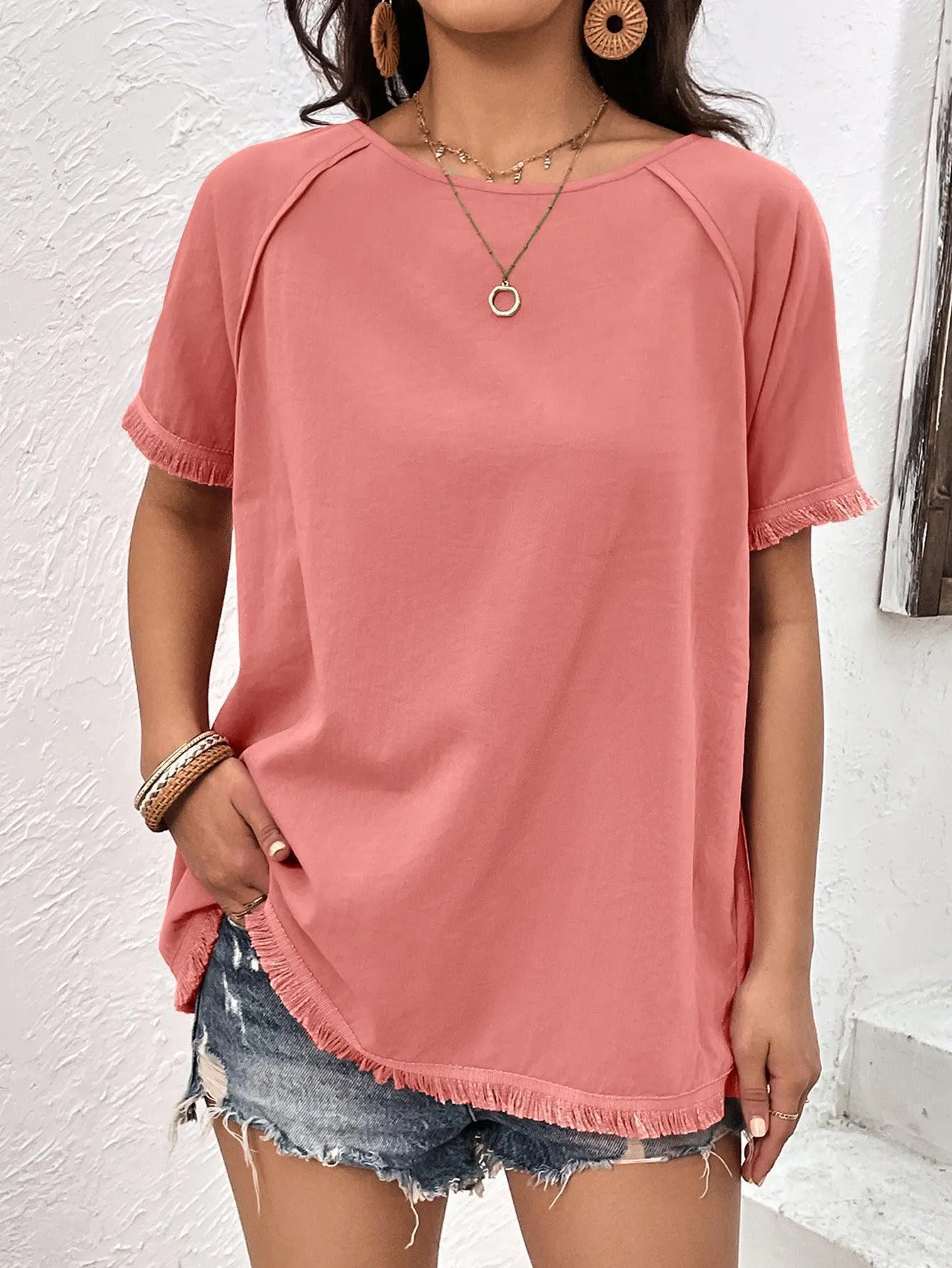 Better Now Raglan Sleeve Fringe Top