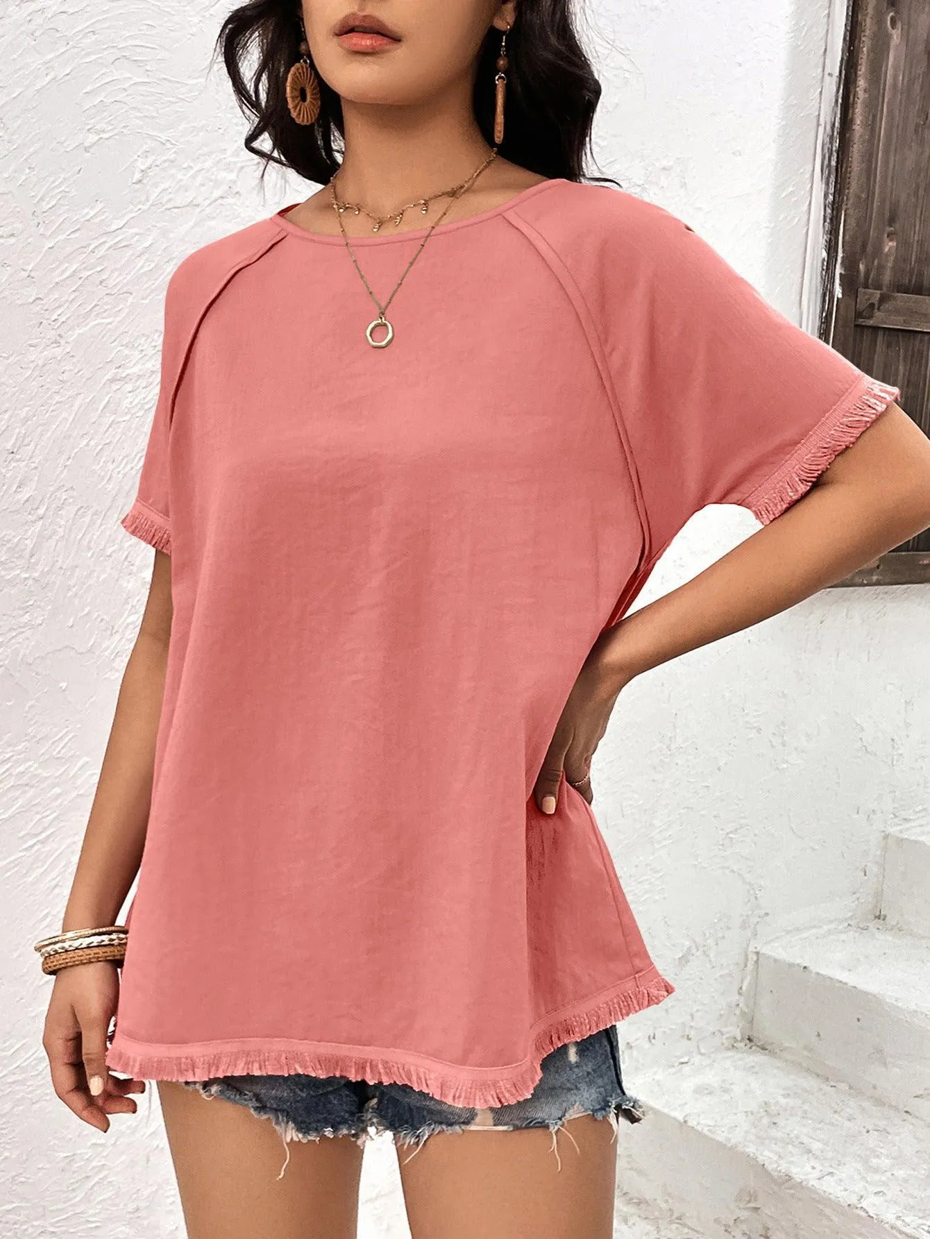 Better Now Raglan Sleeve Fringe Top