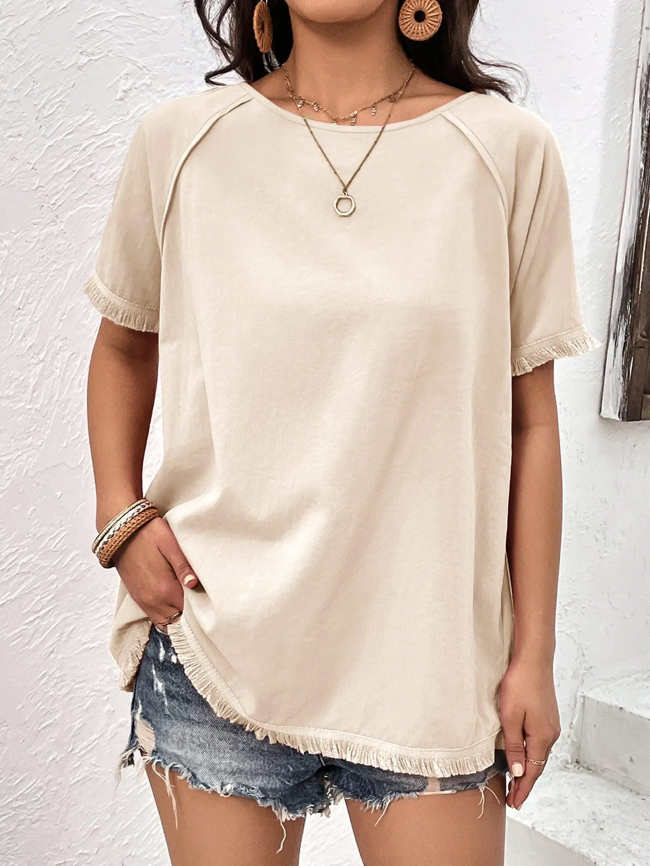 Better Now Raglan Sleeve Fringe Top