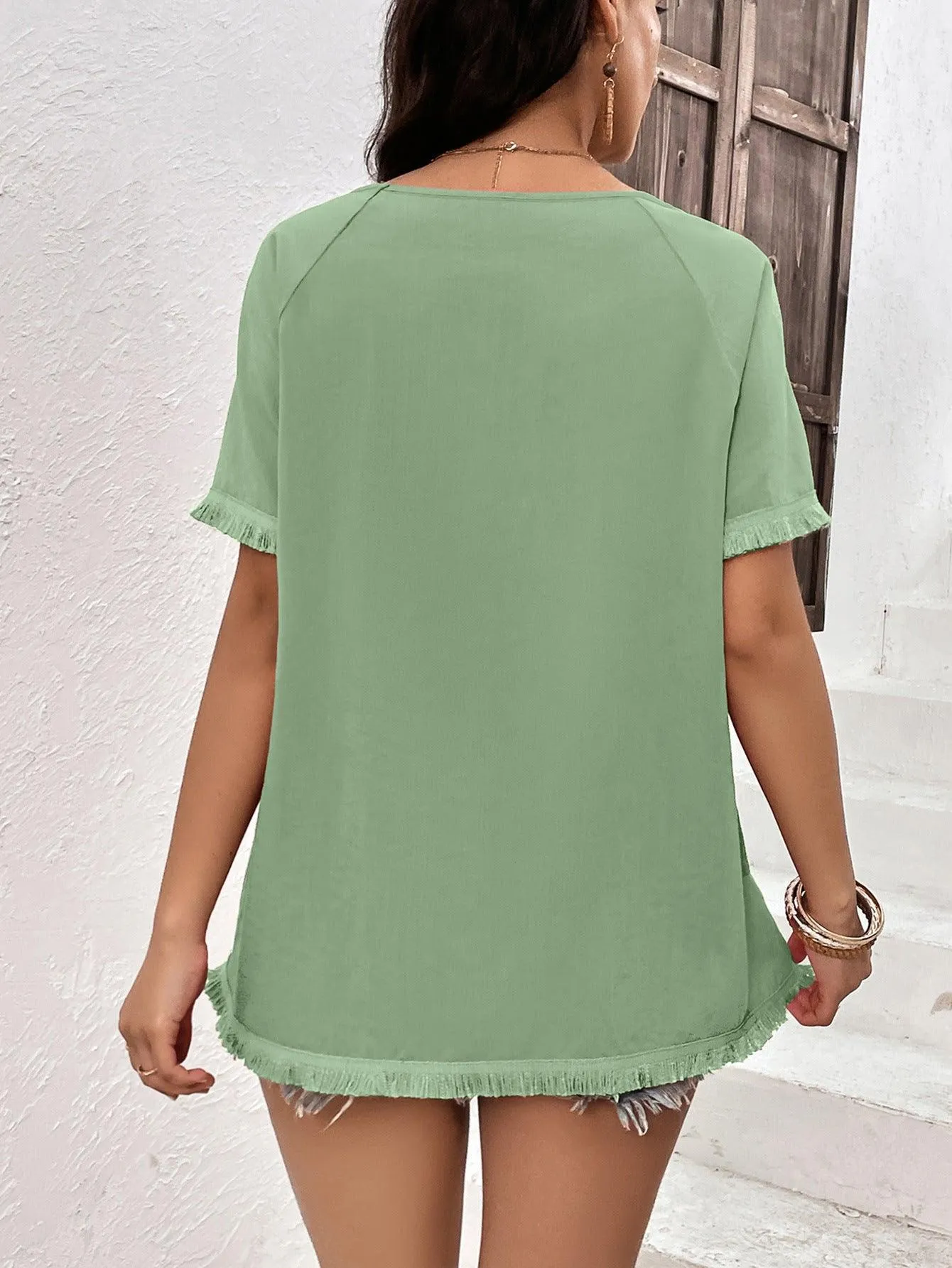 Better Now Raglan Sleeve Fringe Top