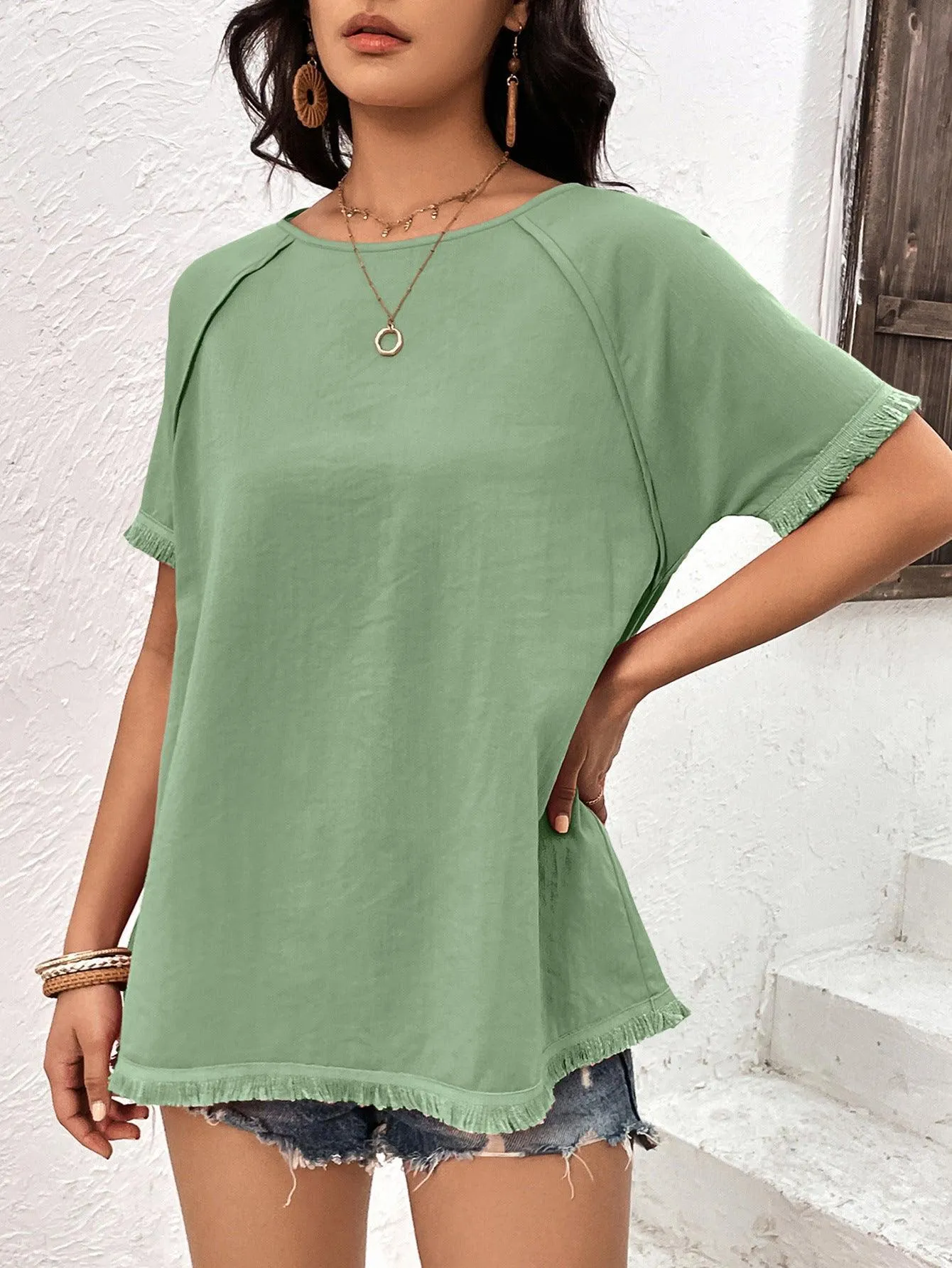 Better Now Raglan Sleeve Fringe Top