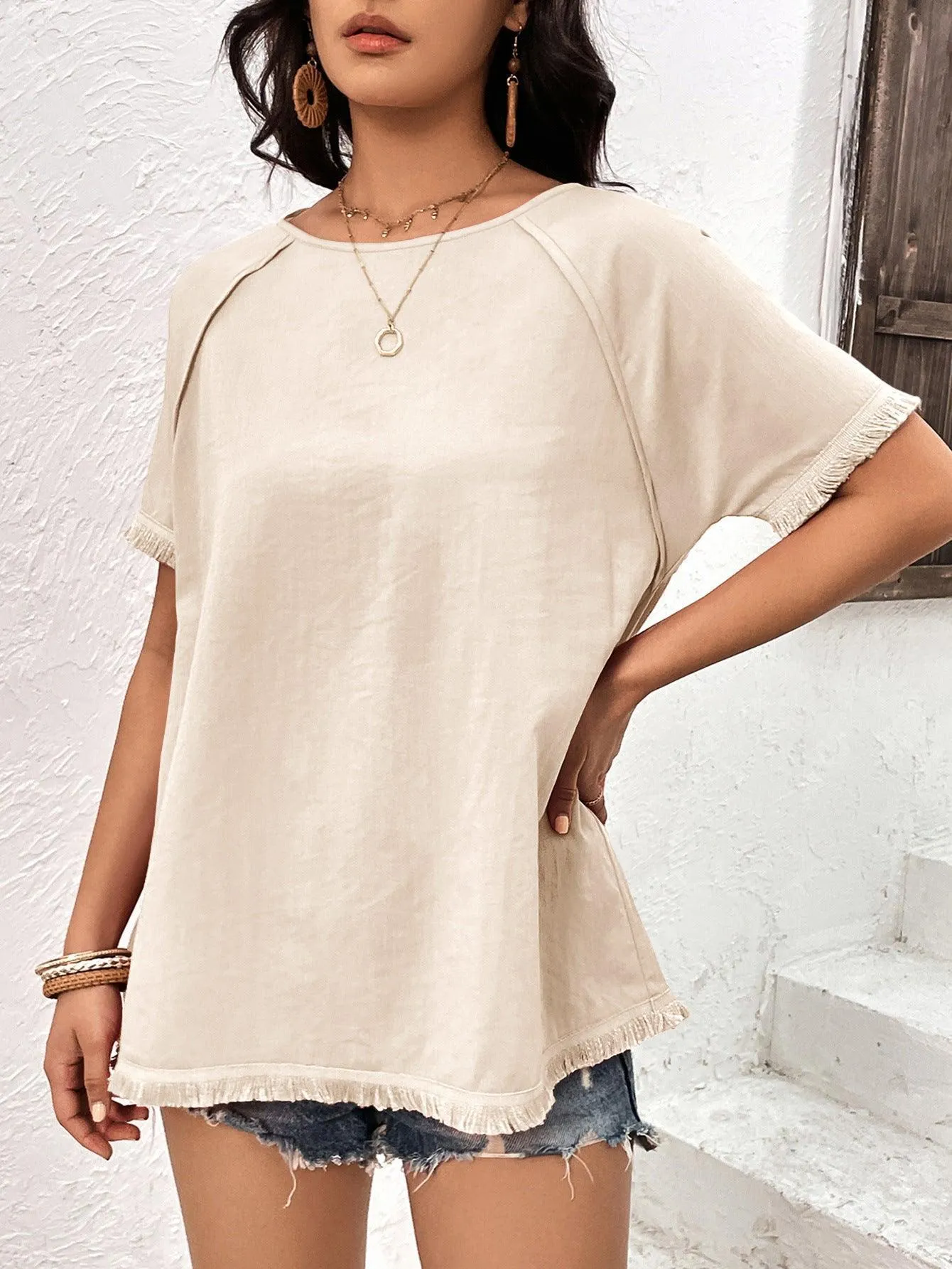 Better Now Raglan Sleeve Fringe Top