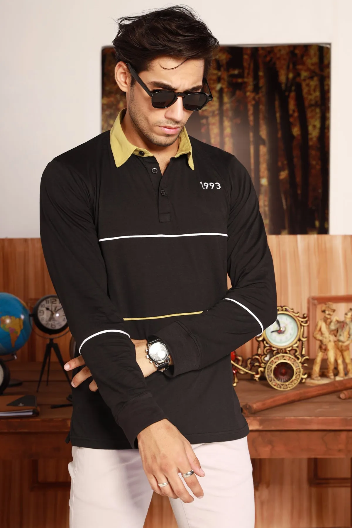 Black & Olive Rugby Polo Shirt - W22 - MP0123R
