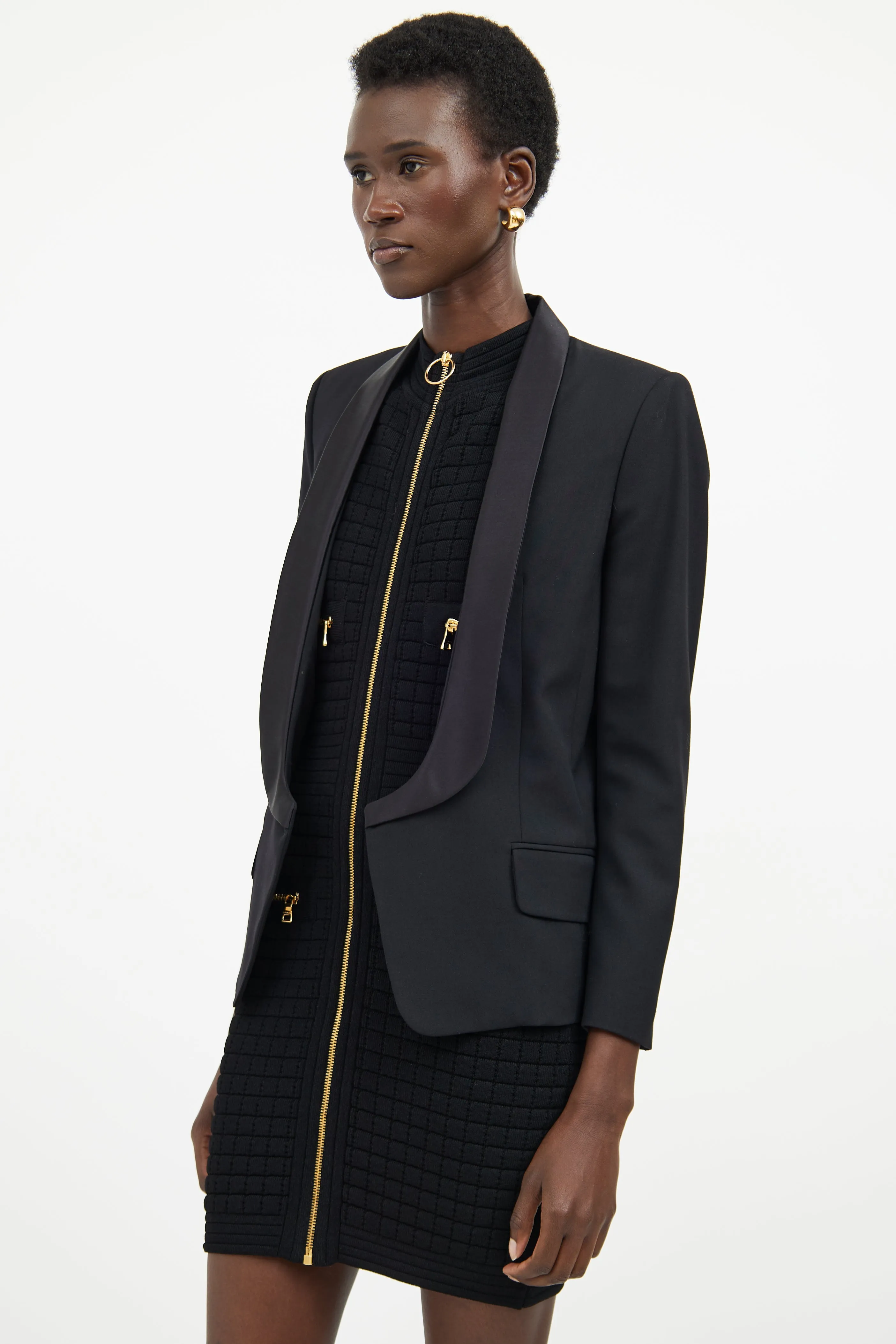 Black Lapel Open Blazer