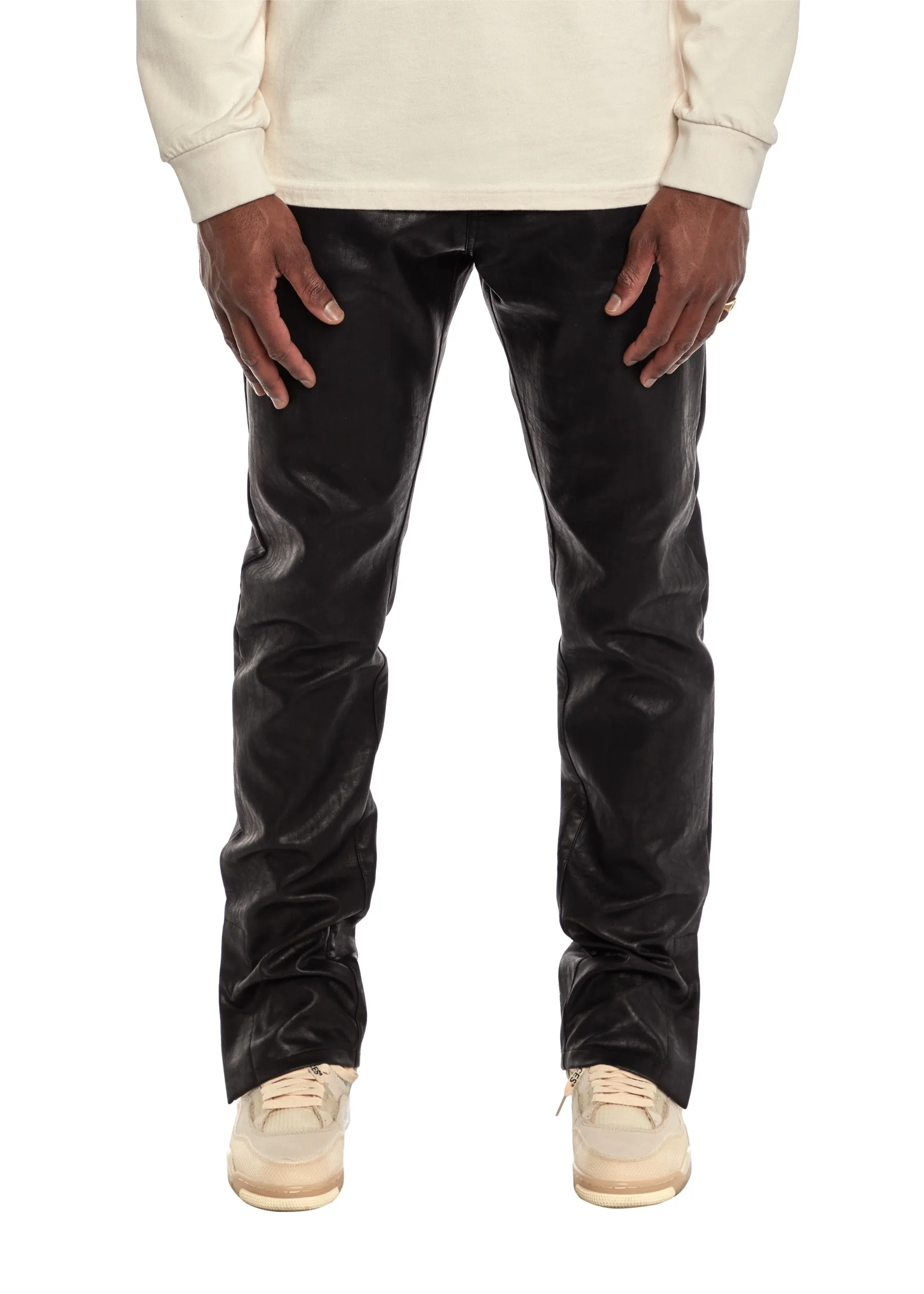 Black Snap Button Vegan Leather Trouser