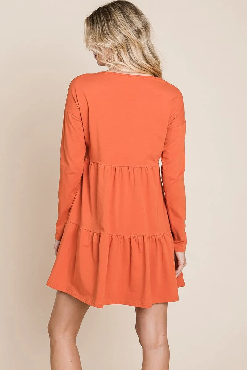 Button Front Long Sleeve Pleated Swing Dresses by RolyPoly Apparel
