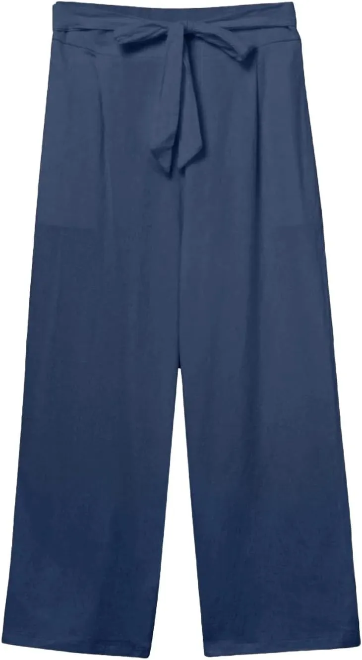 Capri Pants for Women Summer Casual Linen Lounge Pants Cropped Straight Leg Drawstring Baggy Straight Leg Trousers