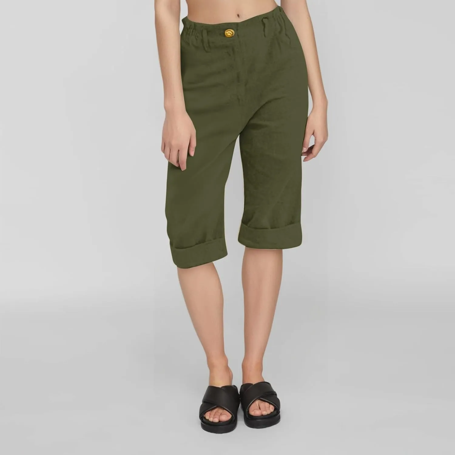 Capri Pants for Women Summer Casual Lounge Straight Leg Pants Cropped Cotton Linen Comfy Baggy Trousers with