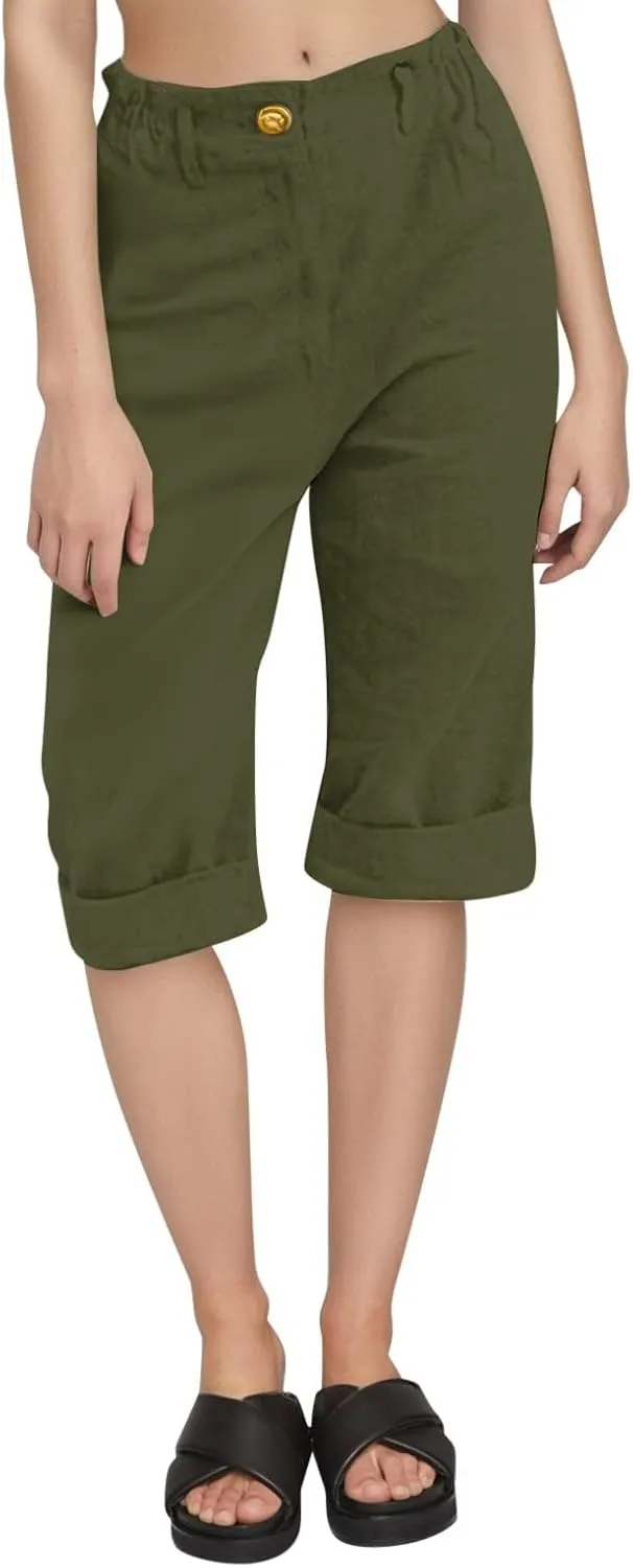 Capri Pants for Women Summer Casual Lounge Straight Leg Pants Cropped Cotton Linen Comfy Baggy Trousers with