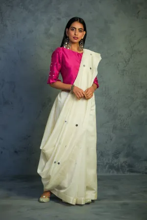 Chanderi off-white Saree with blouse - set of 2