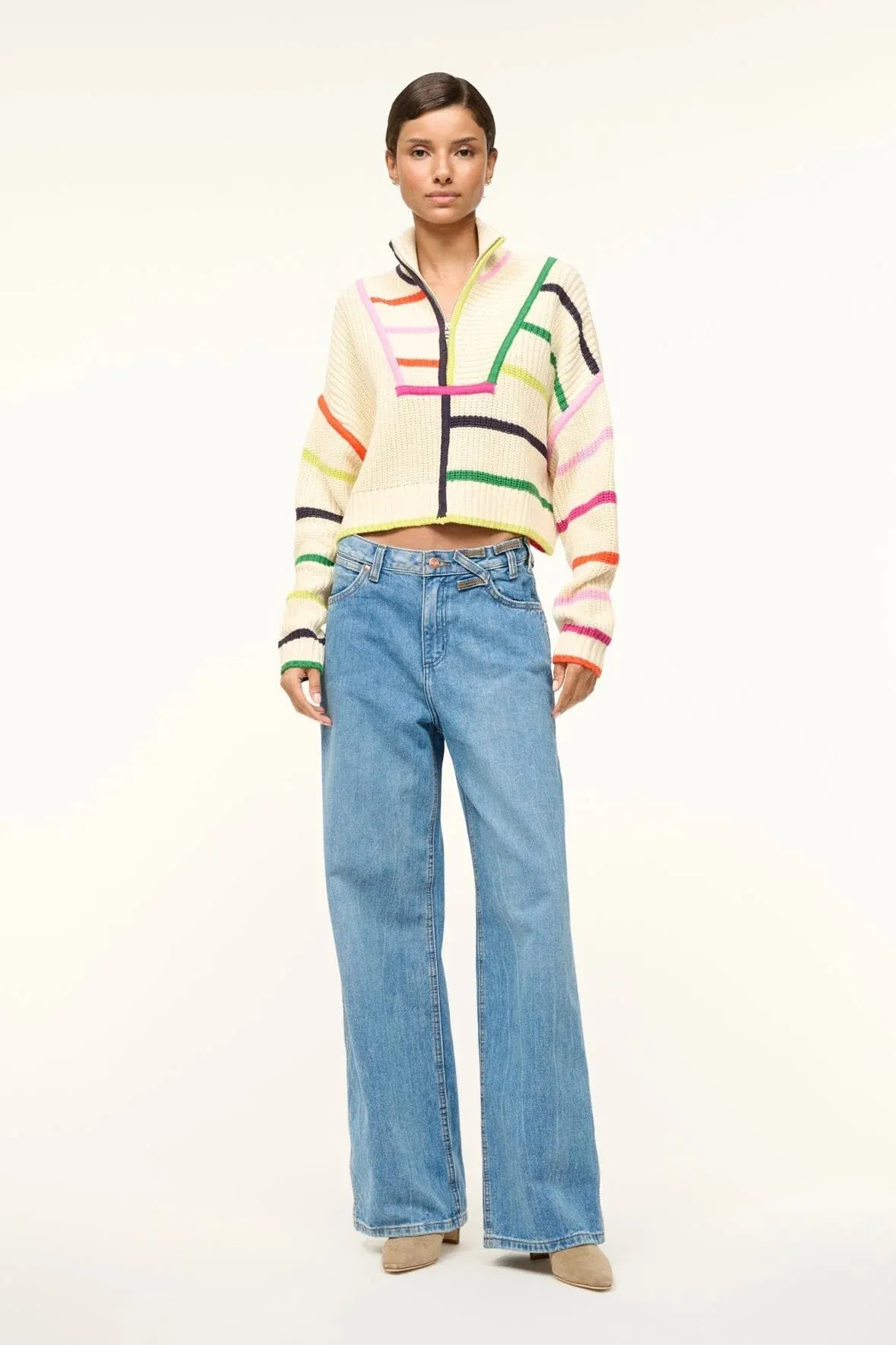 Cropped Hampton Sweater - Cream Rainbow