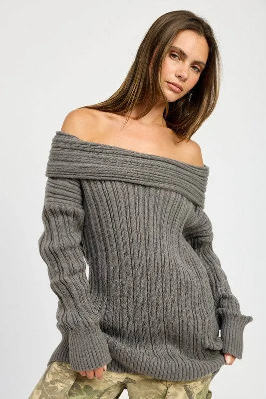 Emory Park Oversized Off Shoulder Long Sleeves Knit Sweater