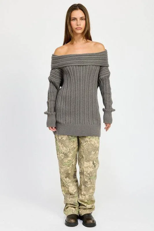 Emory Park Oversized Off Shoulder Long Sleeves Knit Sweater