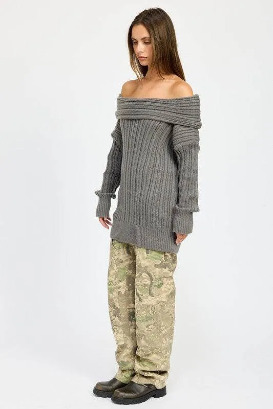 Emory Park Oversized Off Shoulder Long Sleeves Knit Sweater