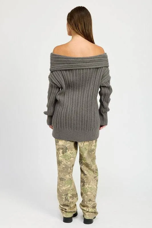 Emory Park Oversized Off Shoulder Long Sleeves Knit Sweater