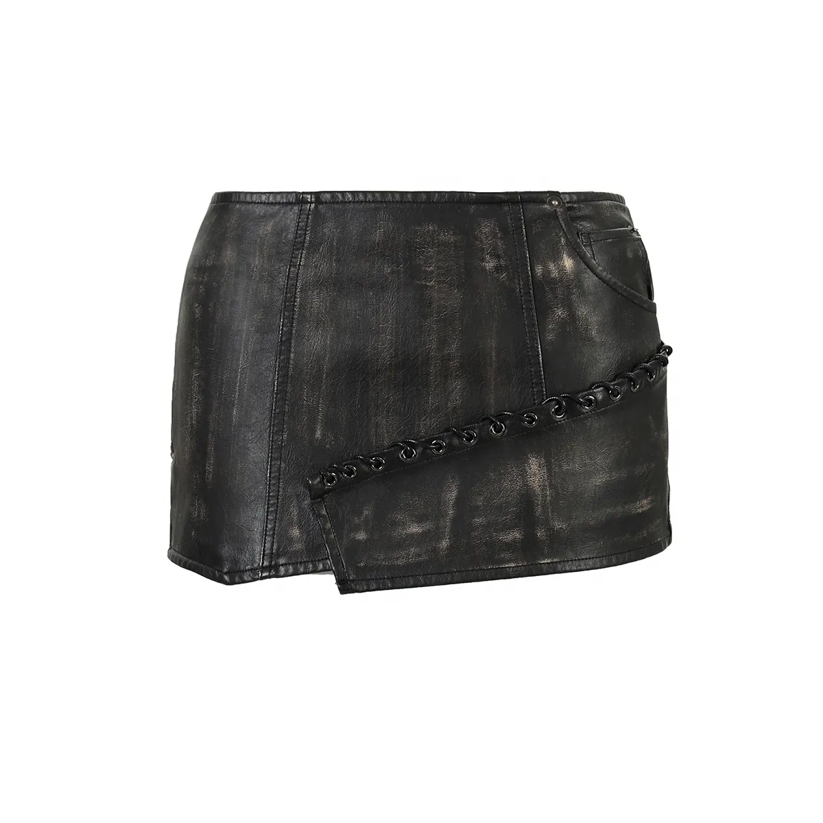 Faux Leather Asymmetric Skirt
