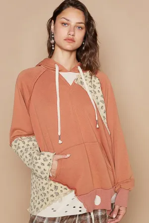 Floral Patchwork Distressed Hoodie
