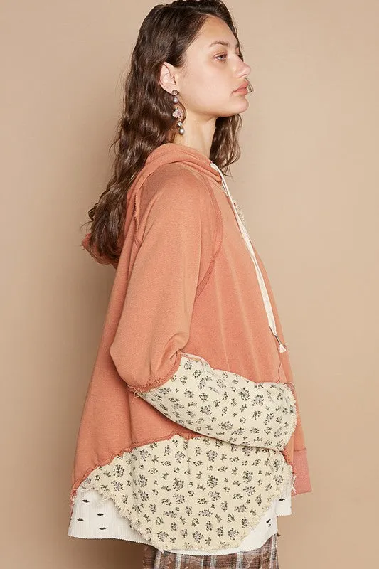 Floral Patchwork Distressed Hoodie