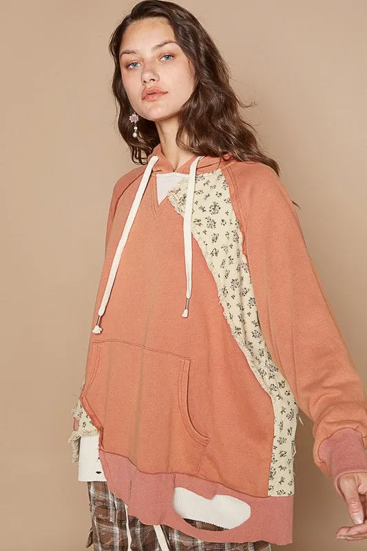 Floral Patchwork Distressed Hoodie