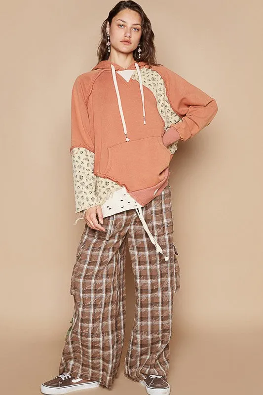 Floral Patchwork Distressed Hoodie