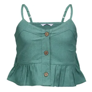 GIRLS GREEN BUTTON DOWN SPAGHETTI BLOUSE