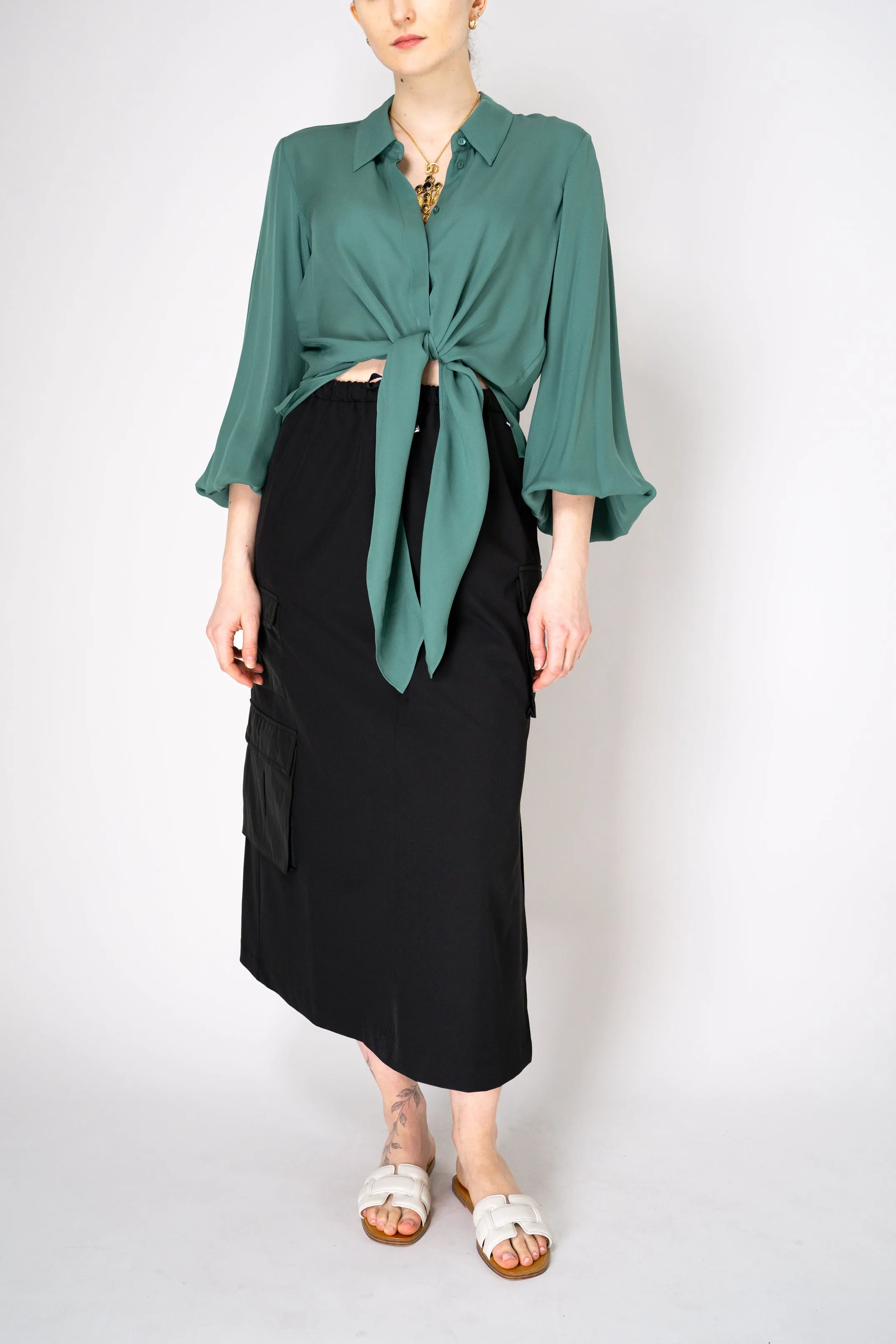 Herno Cargo Structured Nylon HD Midi Skirt in Black