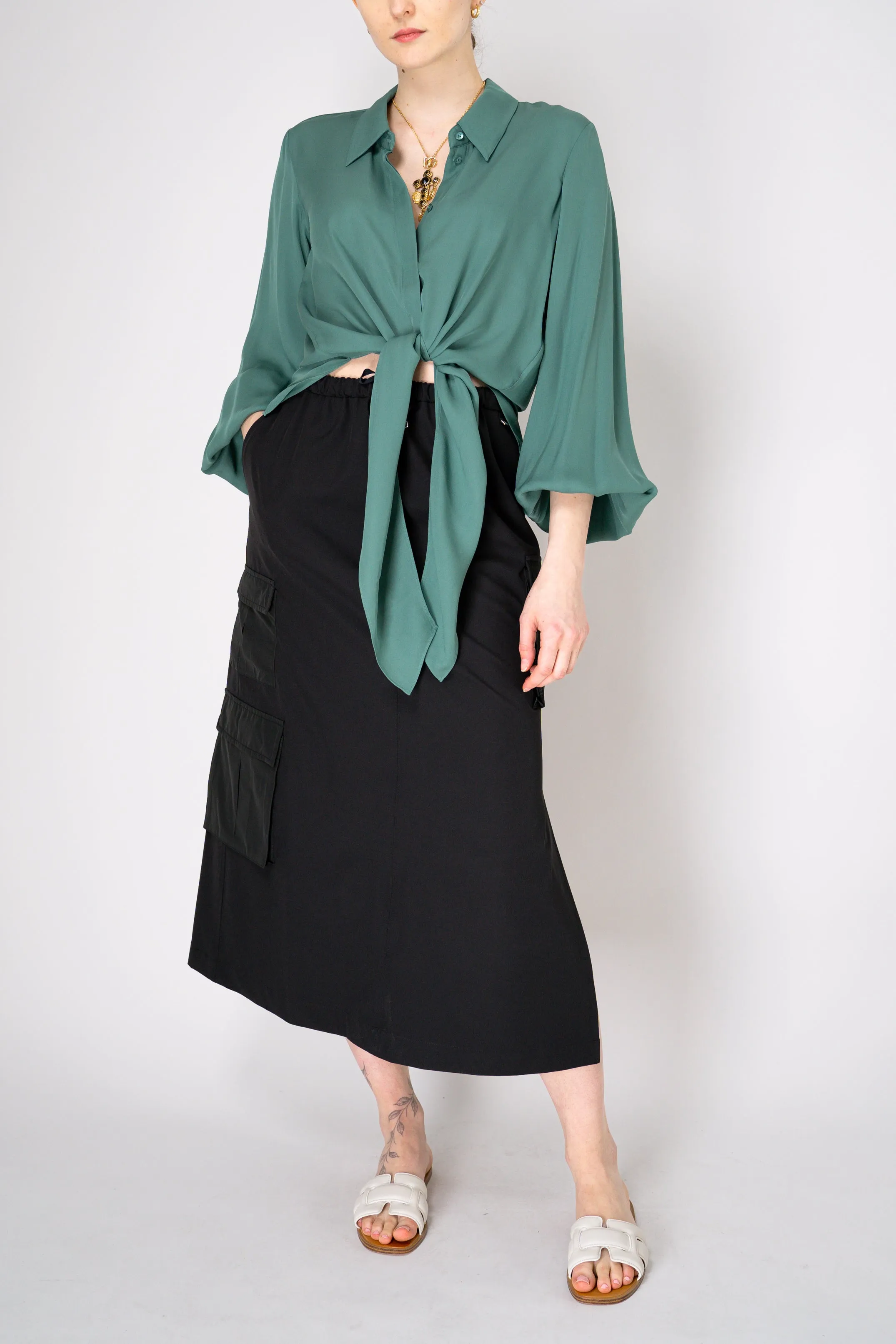 Herno Cargo Structured Nylon HD Midi Skirt in Black