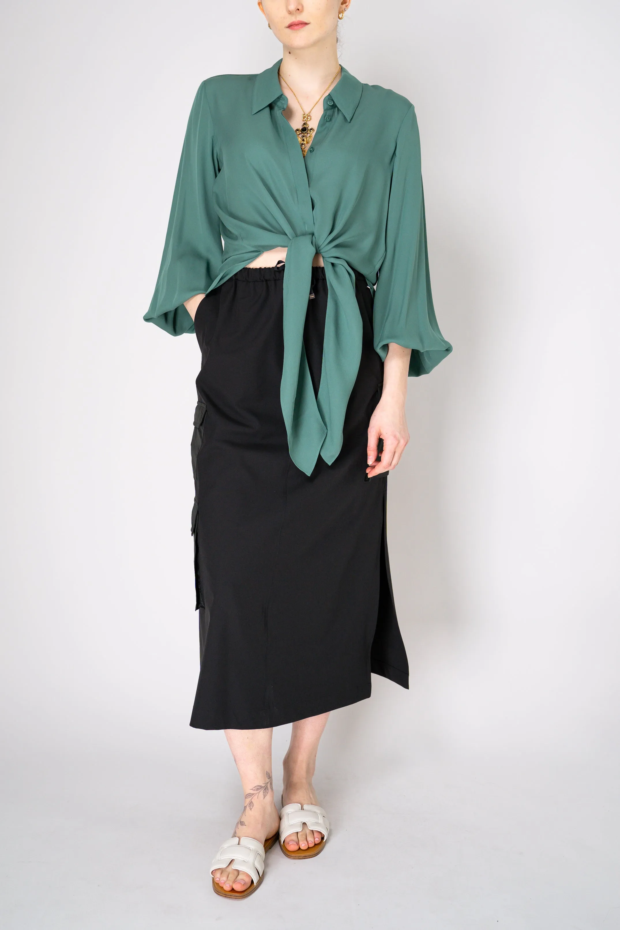 Herno Cargo Structured Nylon HD Midi Skirt in Black