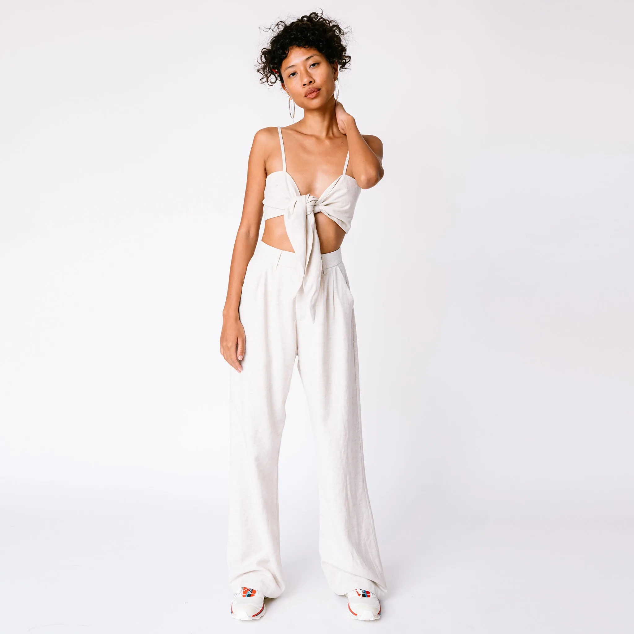 High Rise Linen Trousers - Sand