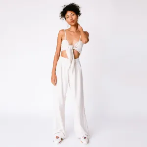 High Rise Linen Trousers - Sand