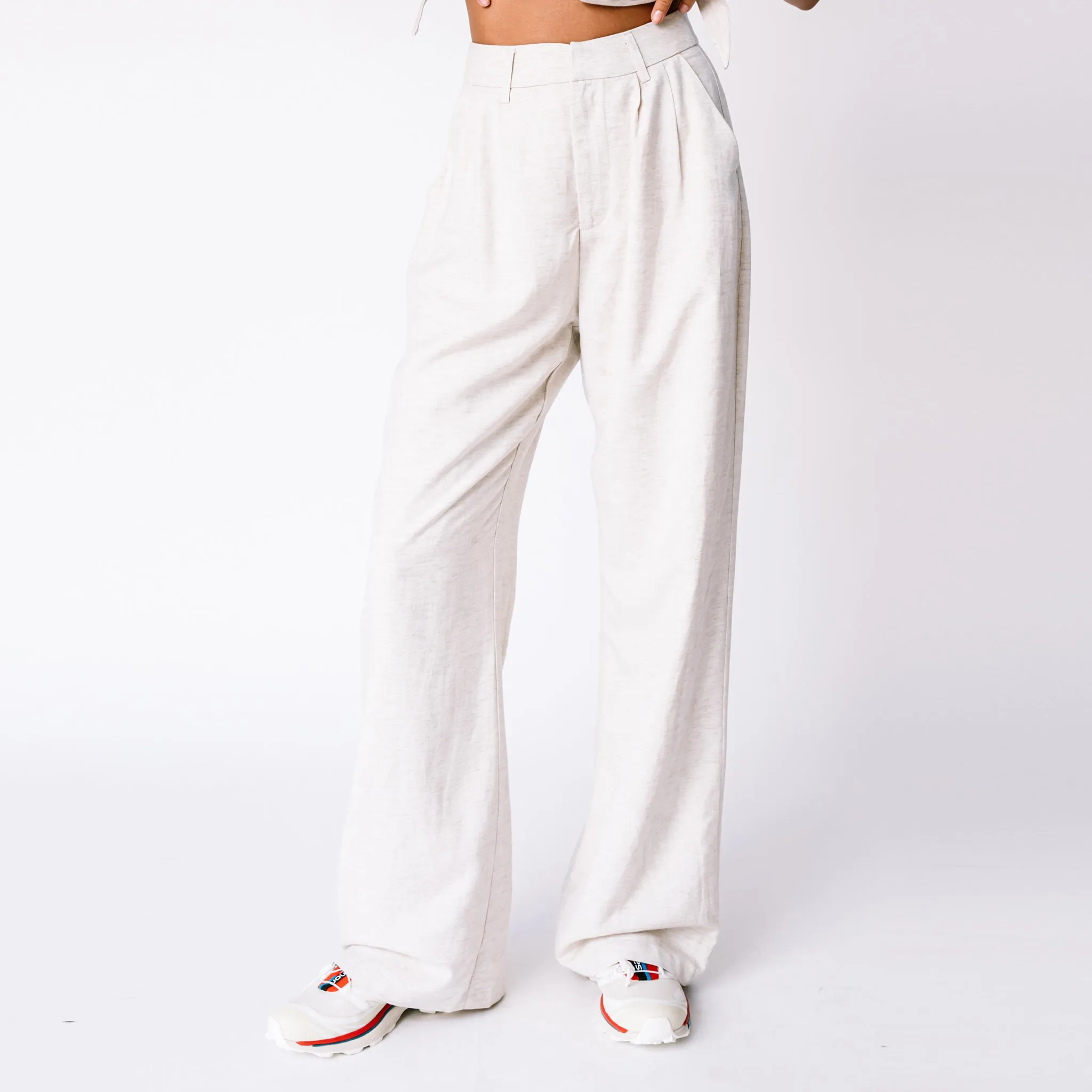 High Rise Linen Trousers - Sand
