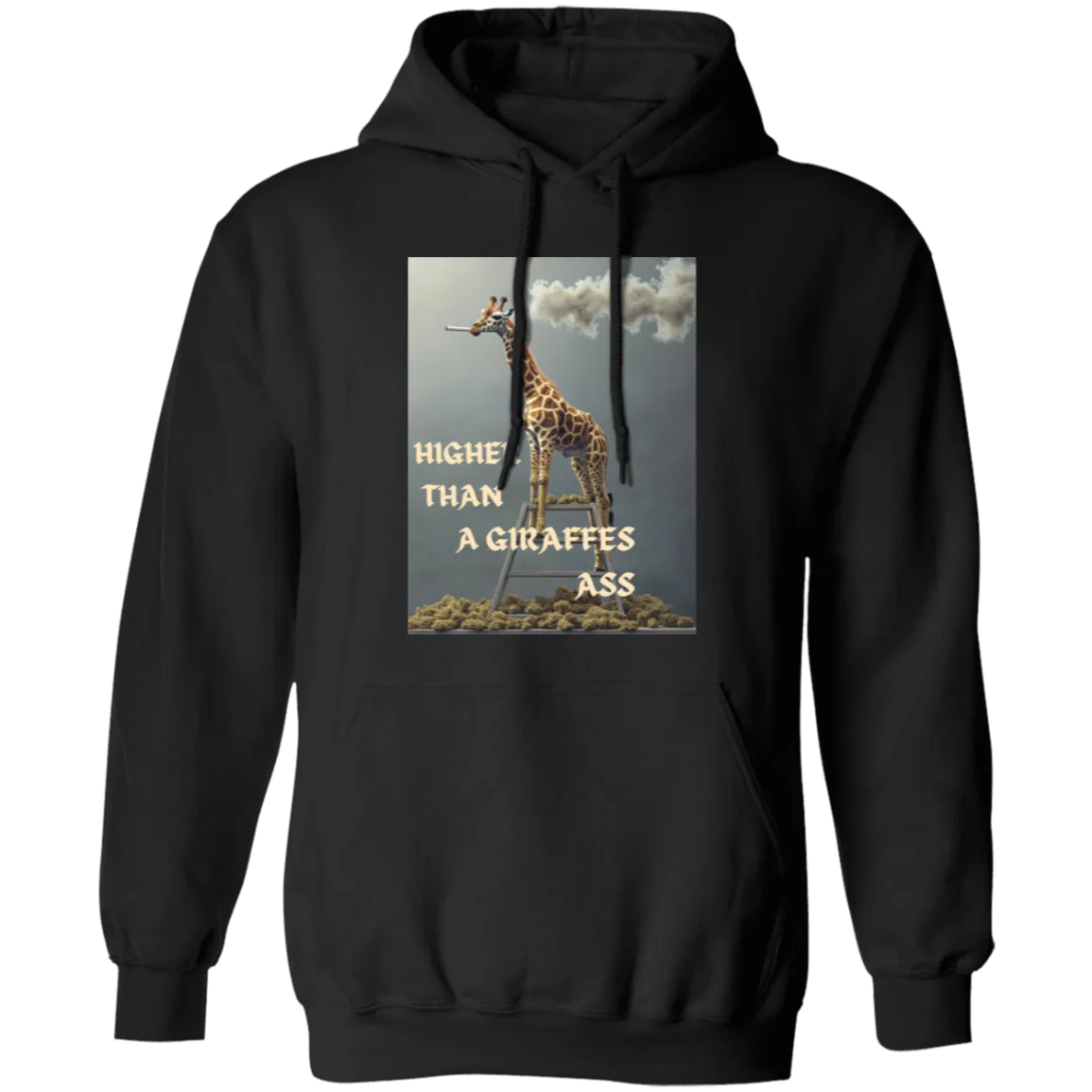 HigherThanAGiraffesAss Comfortable 8oz Unisex Hoodie – "Higher Than a Giraffe’s Ass" Funny Graphic Hoodie with Durable Stitching, Double-Layer Hood & Pouch Pocket