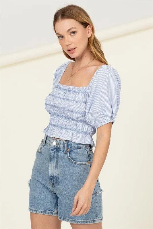 HYFVE Cotton Candy Smocked Striped Crop Top