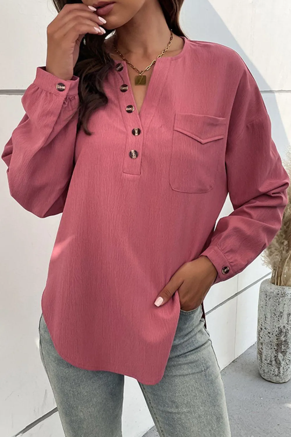 Independent Half Button Blouse
