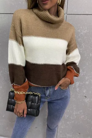 Inevitably Warm Color Block Turtleneck Sweater