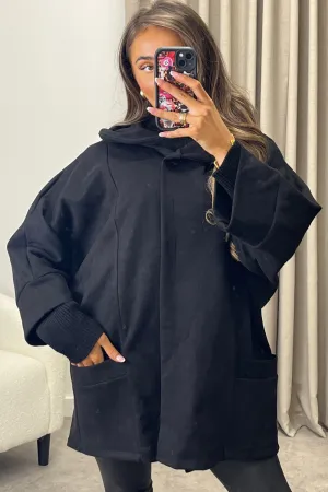 Isabelle Black Faux Suede Button Oversized Jacket