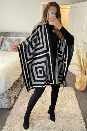 Josey Black and White Printed Open Cape