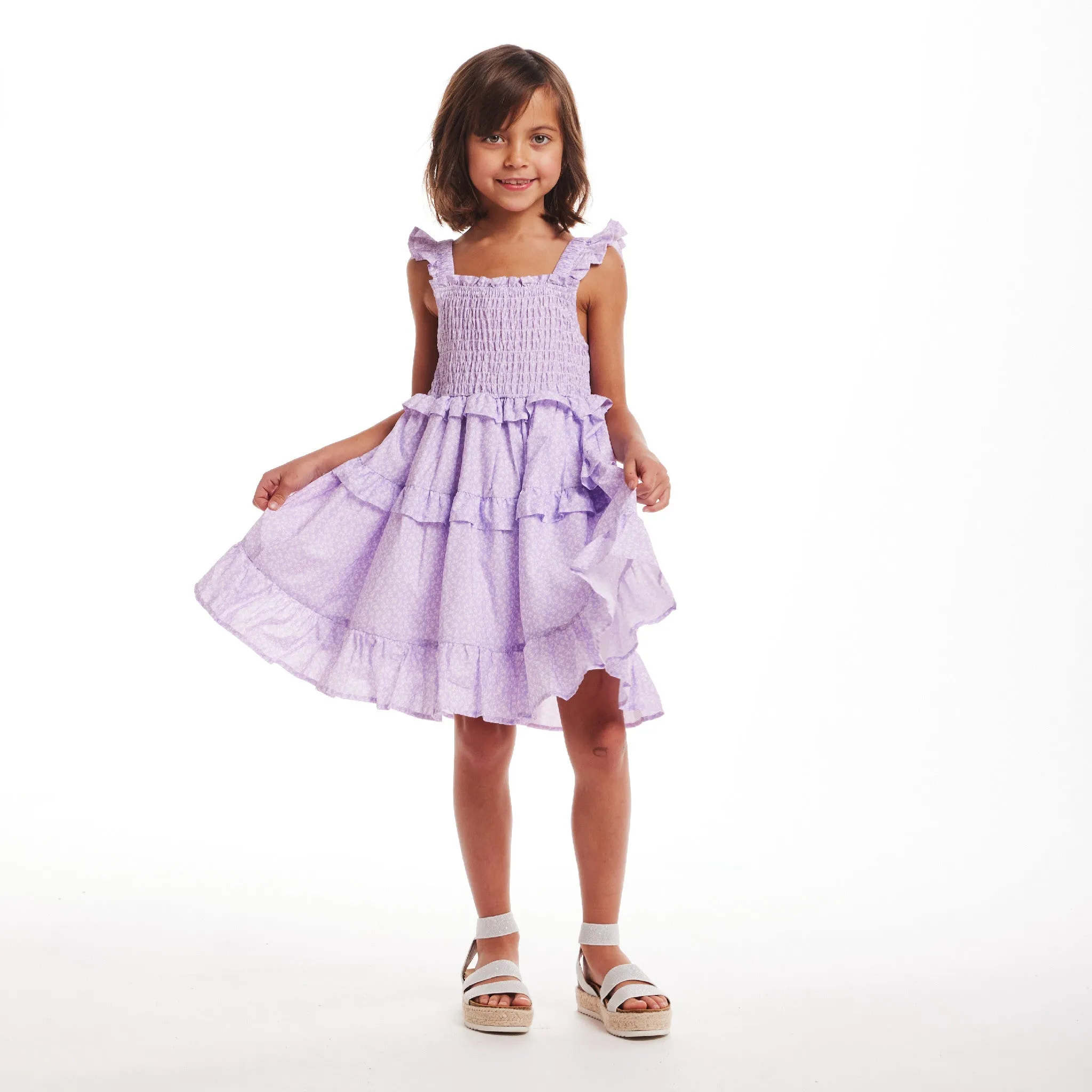 Kids (2-6) Lavender Ruffle Delight Dress | White Flowers