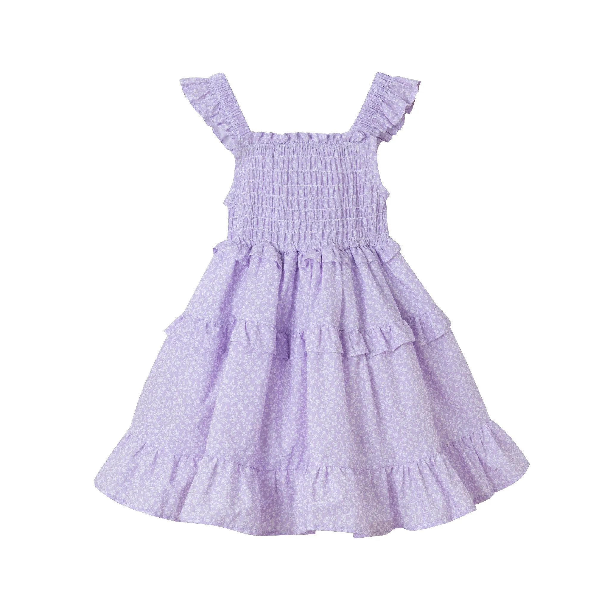 Kids (2-6) Lavender Ruffle Delight Dress | White Flowers