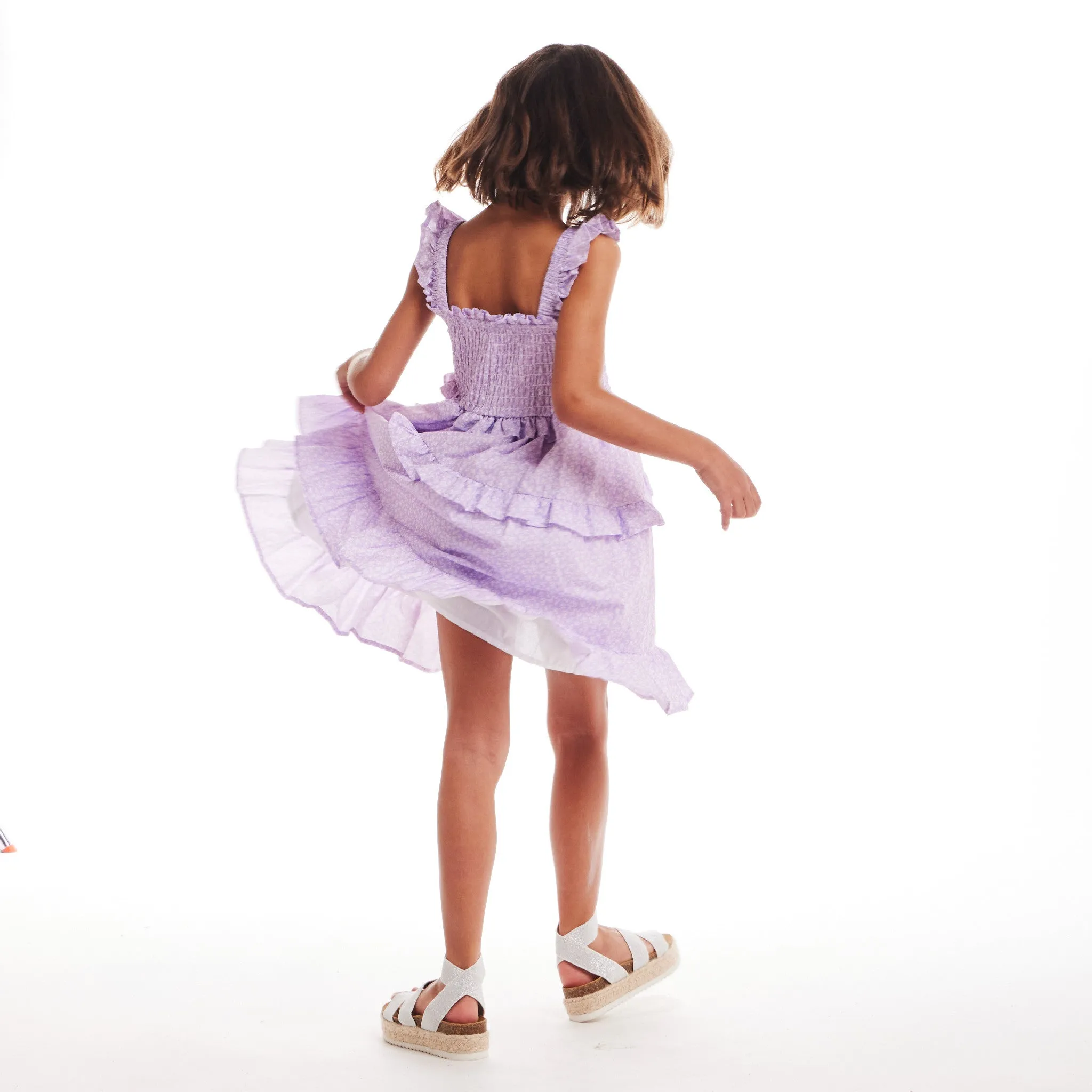 Kids (2-6) Lavender Ruffle Delight Dress | White Flowers