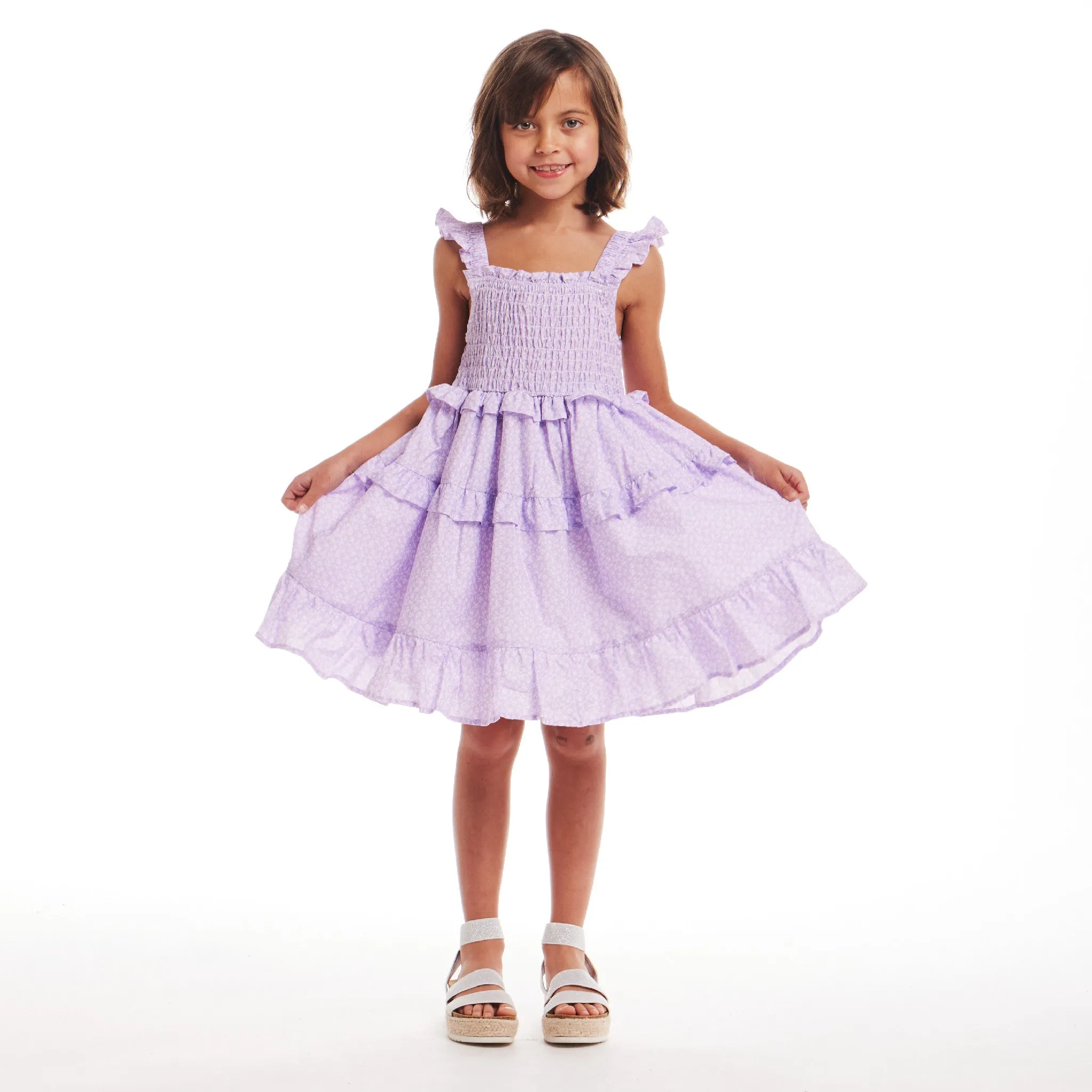 Kids (2-6) Lavender Ruffle Delight Dress | White Flowers