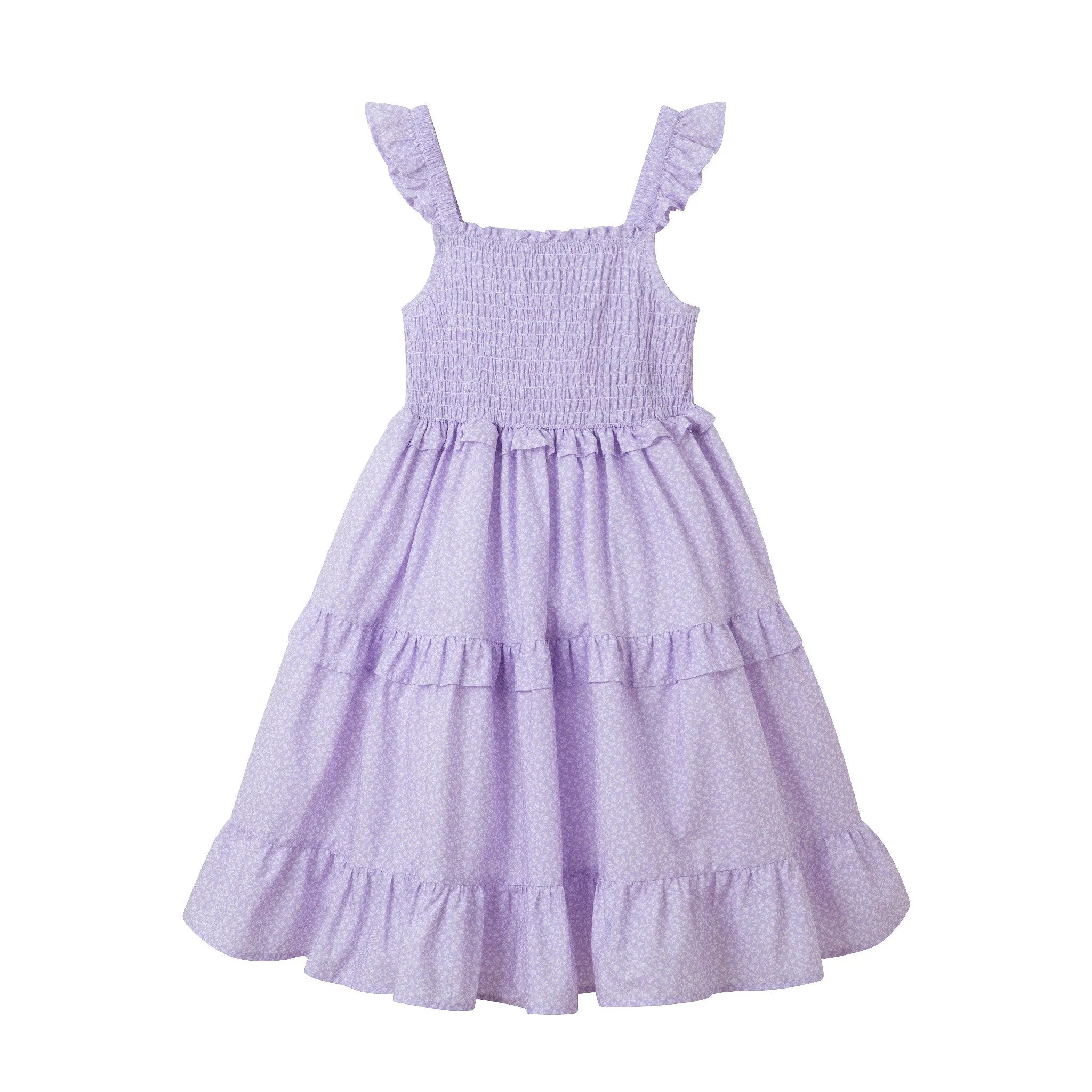 Kids (7-14) Lavender Ruffle Delight Dress | White Flowers