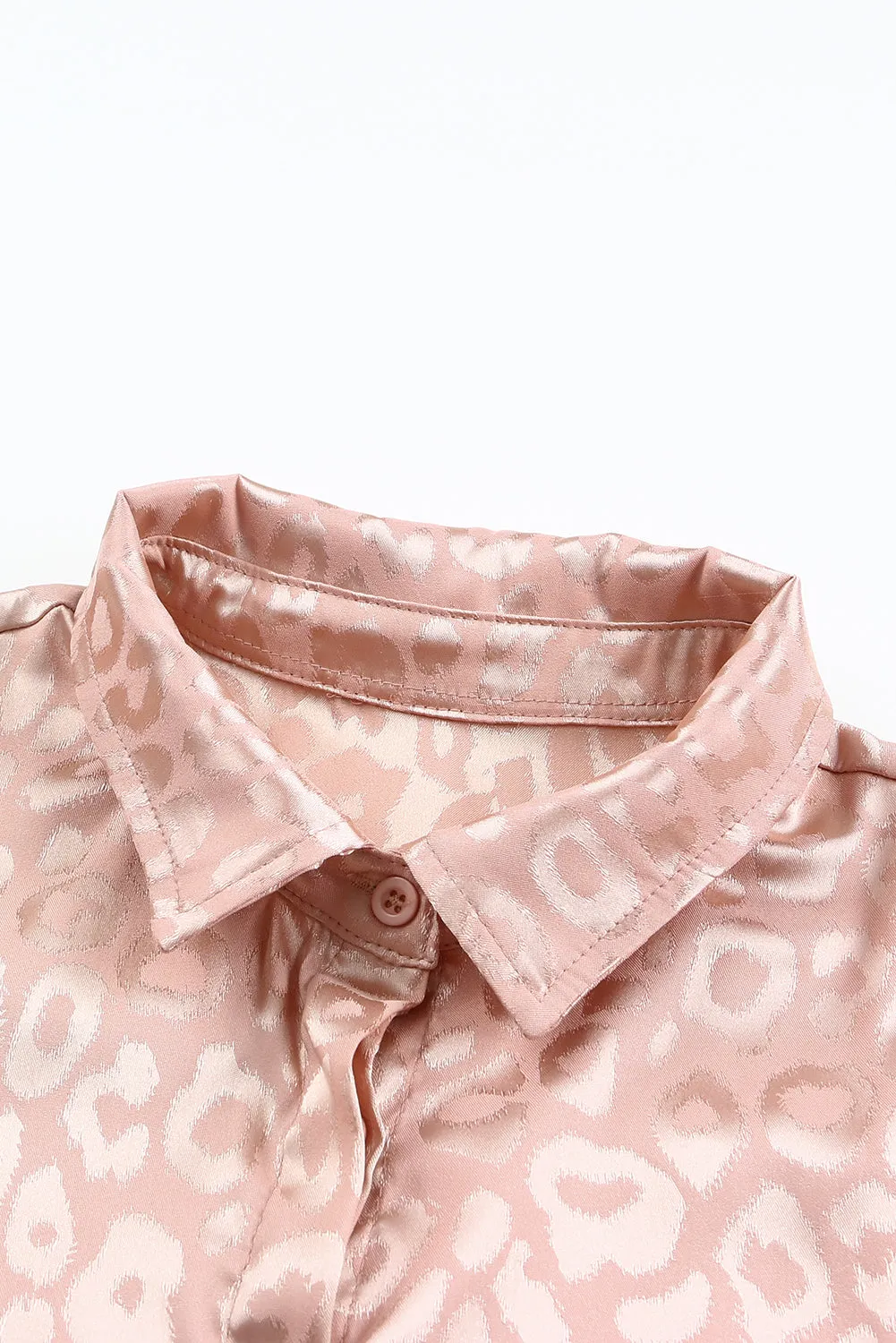 Leopard Jacquard Short Sleeve Satin Blouse